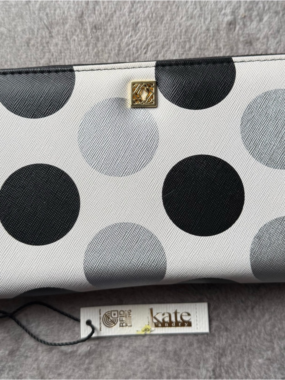 Kate Landry Black/White/Silver Polka Dot Wallet with Gold Logo - Picture 2 of 5